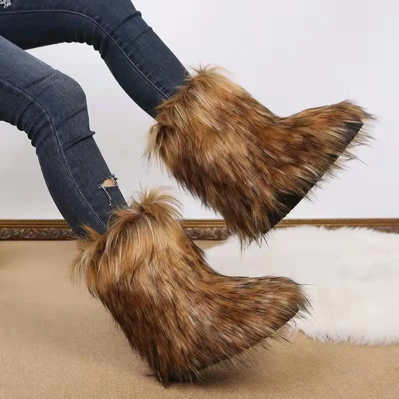 Plush Mid Calf Length Snow Boots for Women