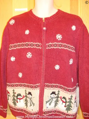 Red 2sided Snowman Theme Cheap Christmas Sweater