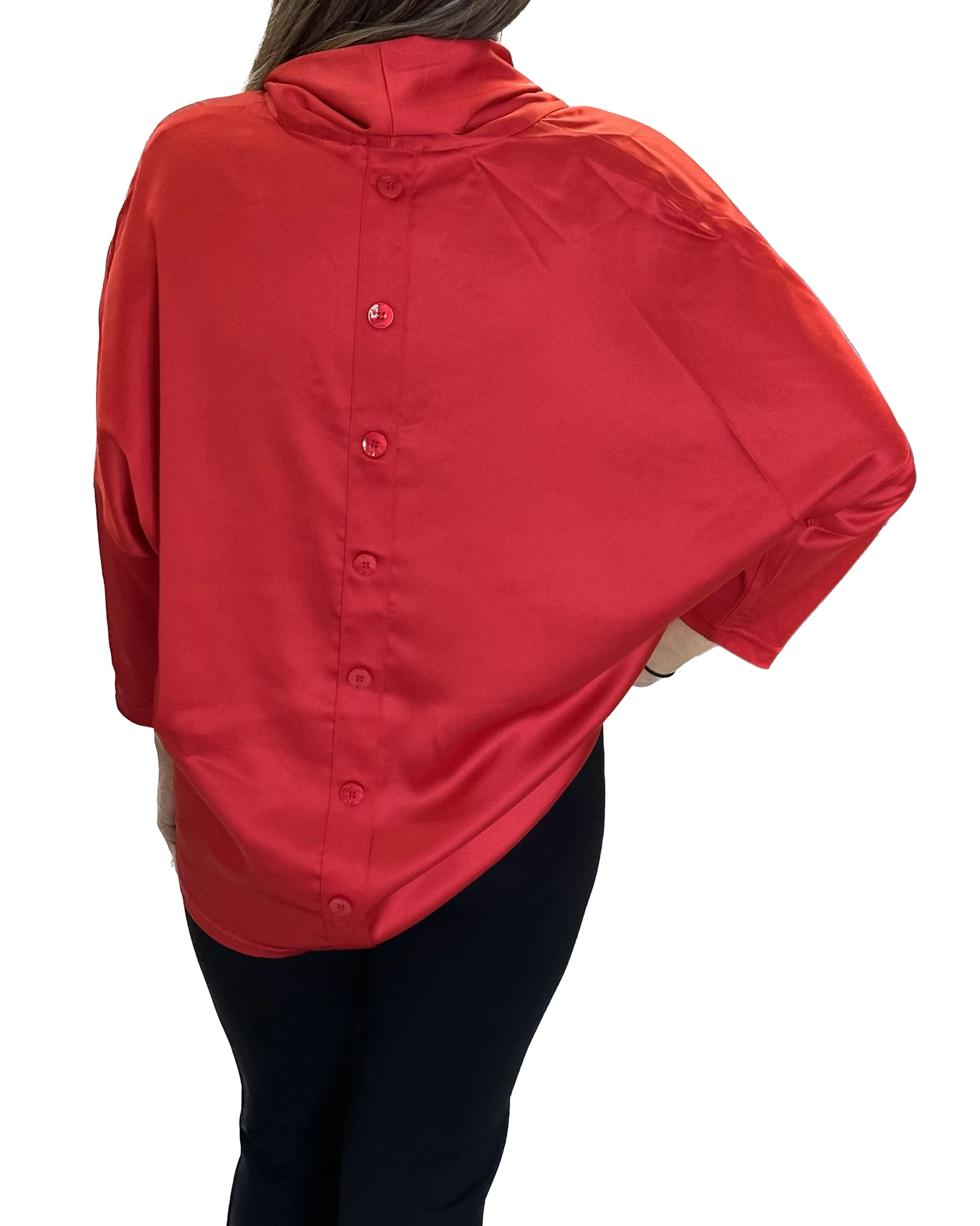 Satin Cowled Top in Red