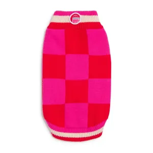 Ski Lodge Checkered Pattern Pinky Dog Sweater