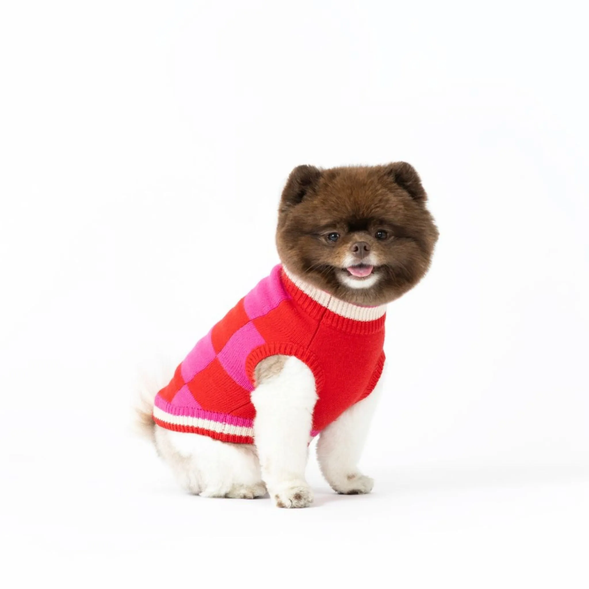 Ski Lodge Checkered Pattern Pinky Dog Sweater