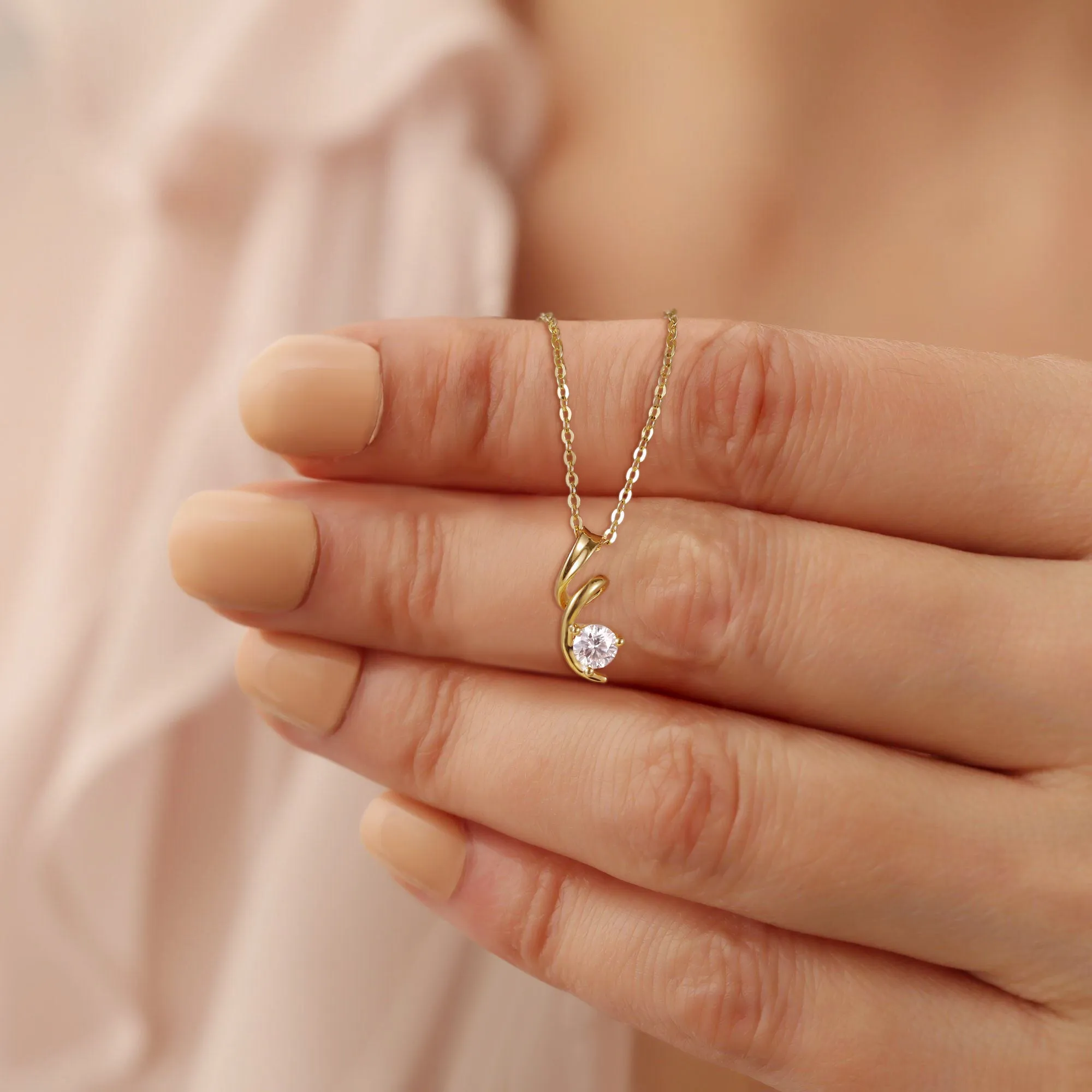 Solid Gold Moissanite Twist Pendant Necklace