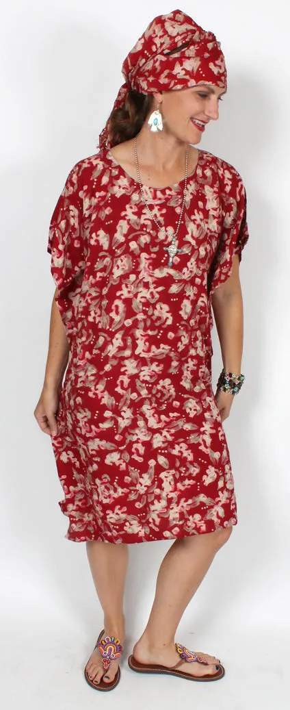 SunHeart Red Caftan Tunic Top Hippie Chic Resort Wear Sml-3X