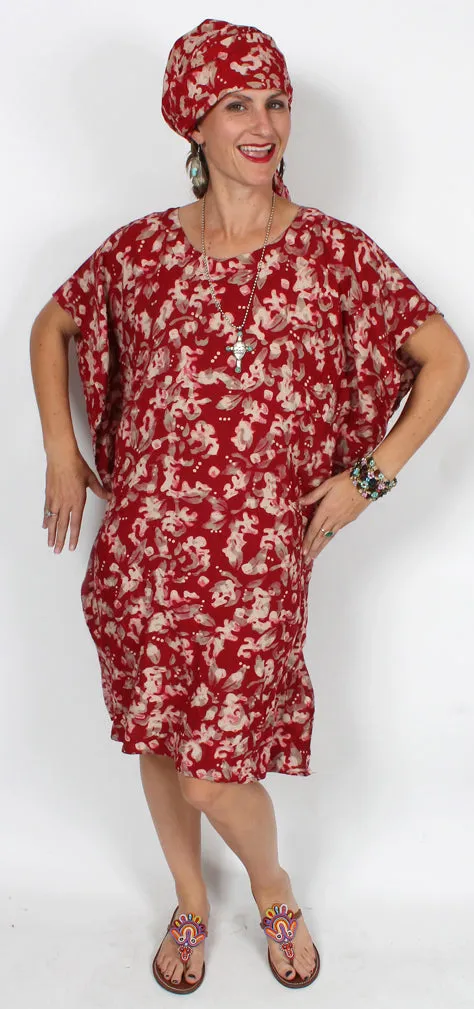 SunHeart Red Caftan Tunic Top Hippie Chic Resort Wear Sml-3X