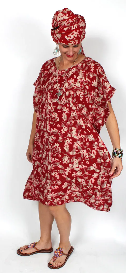SunHeart Red Caftan Tunic Top Hippie Chic Resort Wear Sml-3X
