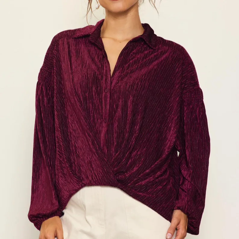 Timeless Babe Textured Velvet Button Down Shirt
