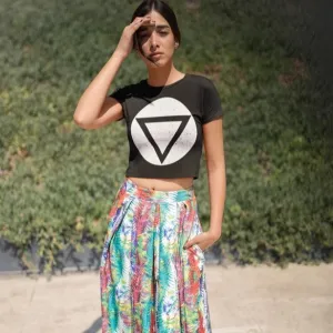 White Geometric shapes Black Girls Crop top