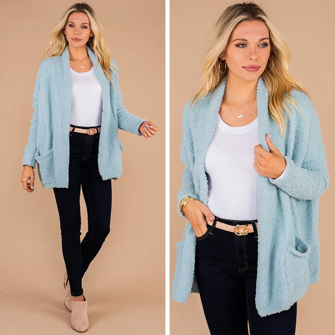 You Should Be Mine Soft Blue Fuzzy Cardigan