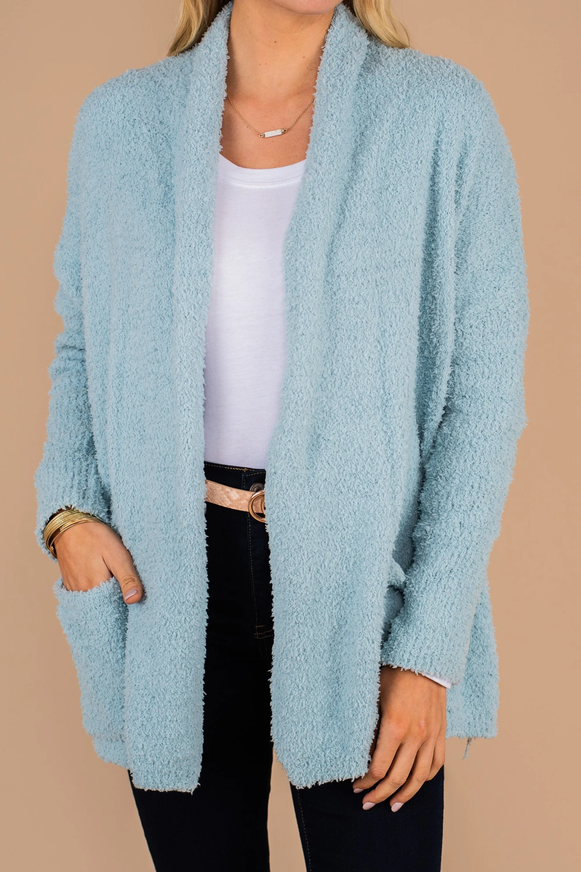 You Should Be Mine Soft Blue Fuzzy Cardigan