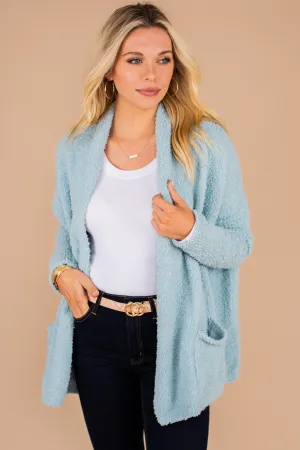 You Should Be Mine Soft Blue Fuzzy Cardigan