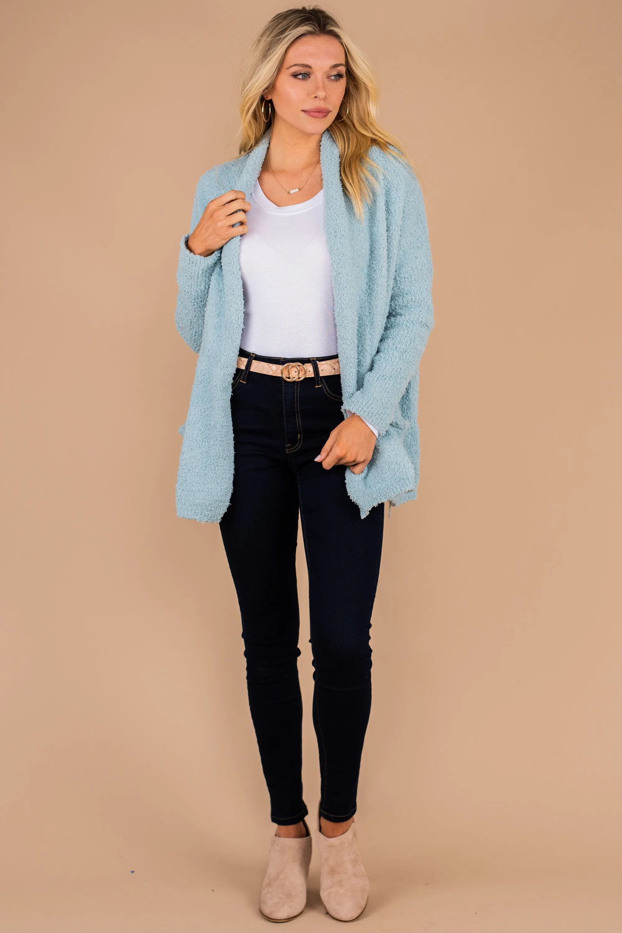 You Should Be Mine Soft Blue Fuzzy Cardigan